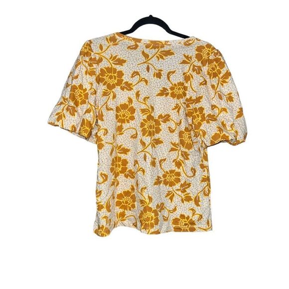 NWT ANN TAYLOR Orange Floral Print Puffed Sleeve Blouse Size Medium - Picture 2 of 7